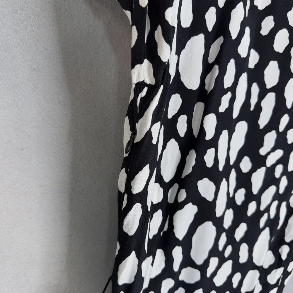 Maje Dress Womens 3 Black White Animal Print Long Sleeve Wrap Mini Parisian Chic